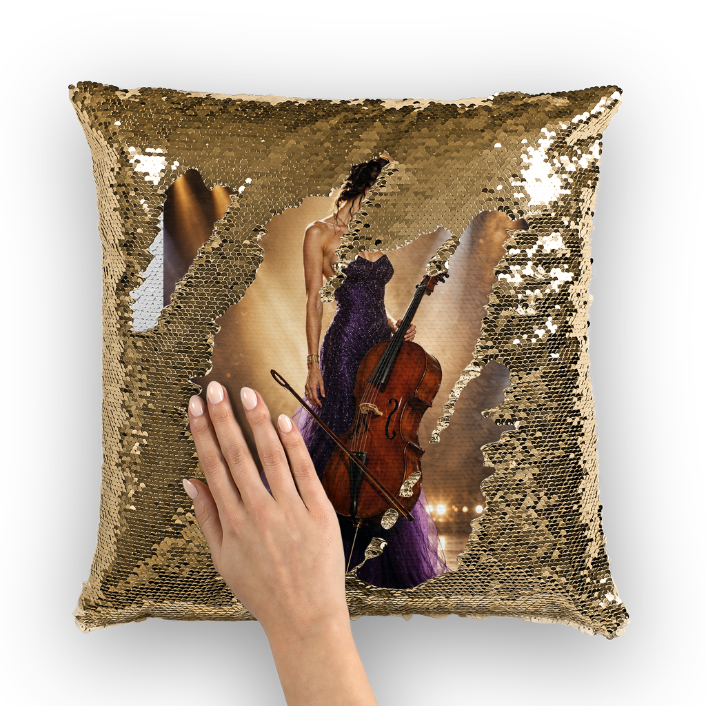Lady with Cello by Lord Lawrence art Sequin Cushion Cover