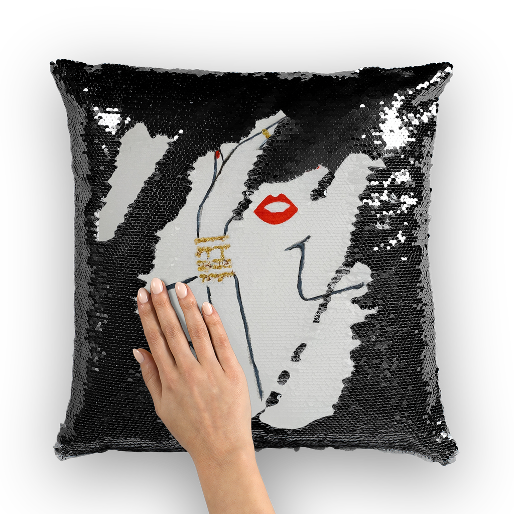 A Peek by Lord Lawrence art Sequin Cushion Cover