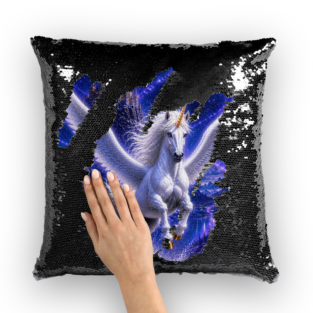 Unicorn by Lord Lawrence art Sequin Cushion Cover
