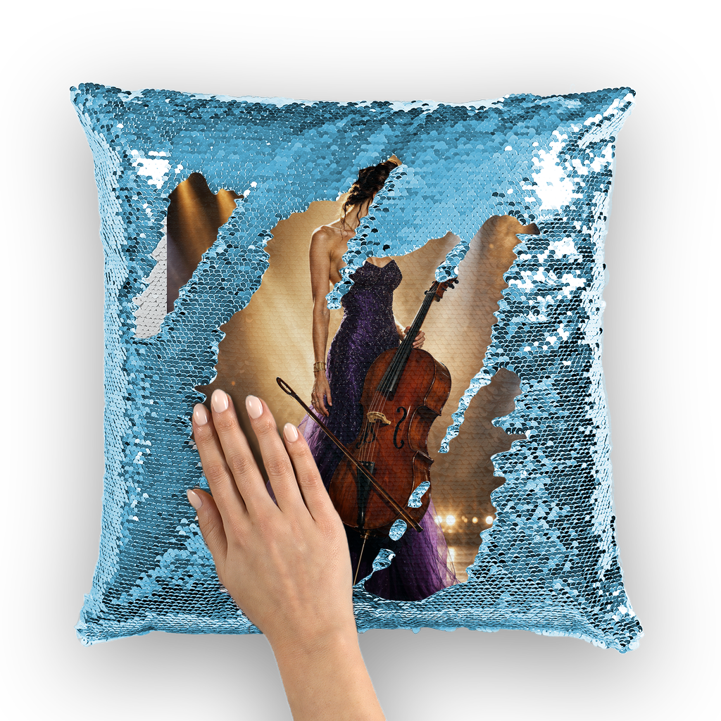 Lady with Cello by Lord Lawrence art Sequin Cushion Cover