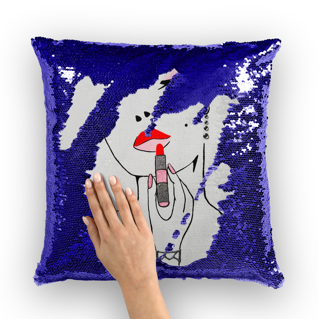 Lady with Lipstick by Lord Lawrence art Sequin Cushion Cover