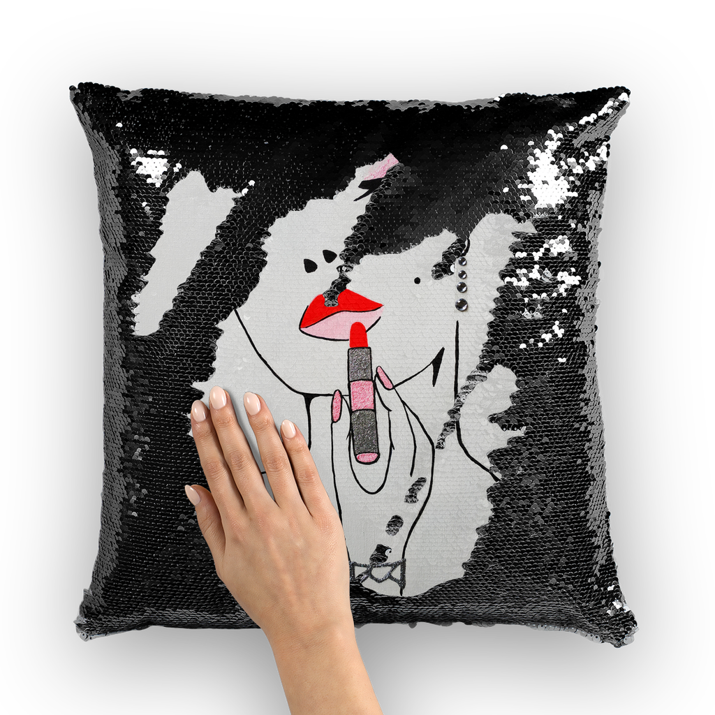 Lady with Lipstick by Lord Lawrence art Sequin Cushion Cover