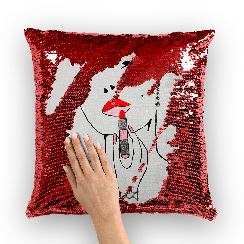 Lady with Lipstick by Lord Lawrence art Sequin Cushion Cover