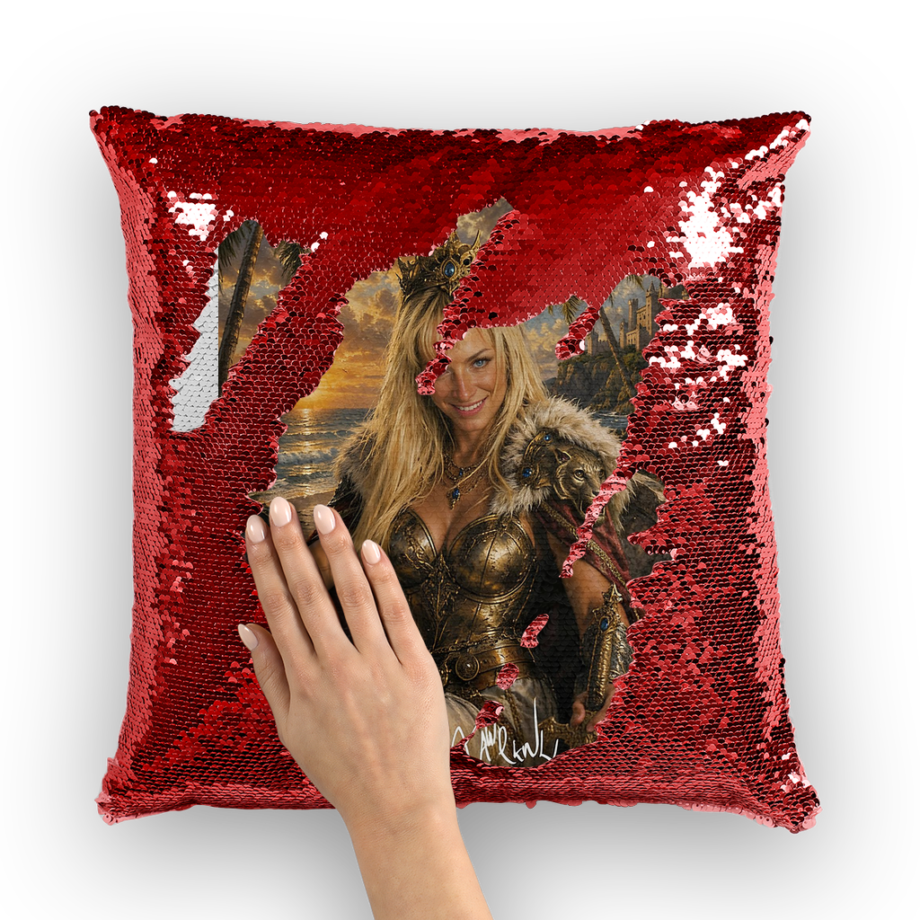 Lady Warrior Queen by Lord Lawrence art Sequin Cushion Cover