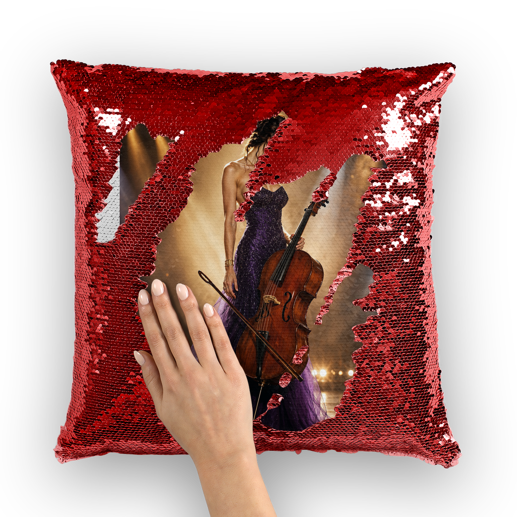 Lady with Cello by Lord Lawrence art Sequin Cushion Cover