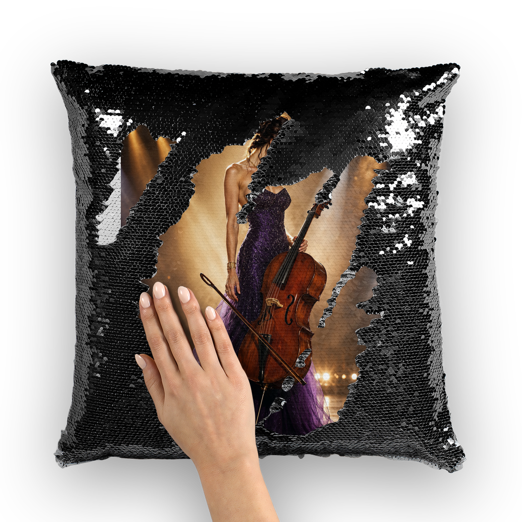 Lady with Cello by Lord Lawrence art Sequin Cushion Cover