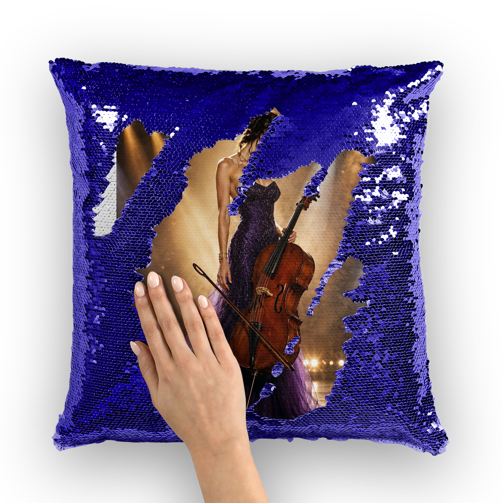 Lady with Cello by Lord Lawrence art Sequin Cushion Cover