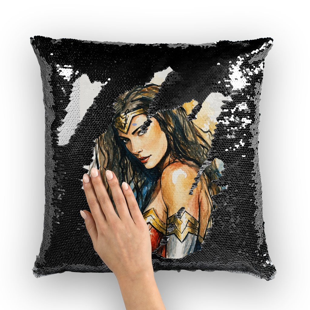 Warrior Princess by Lord Lawrence art Sequin Cushion Cover