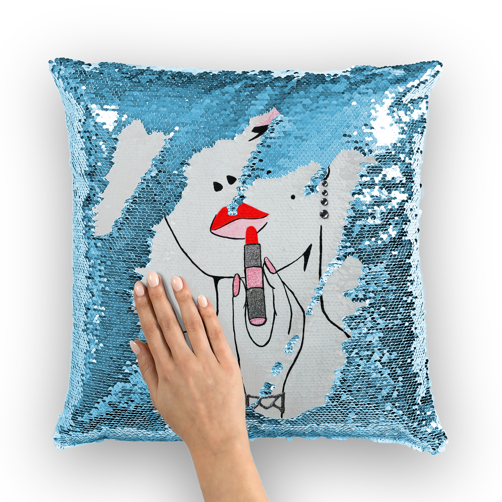 Lady with Lipstick by Lord Lawrence art Sequin Cushion Cover