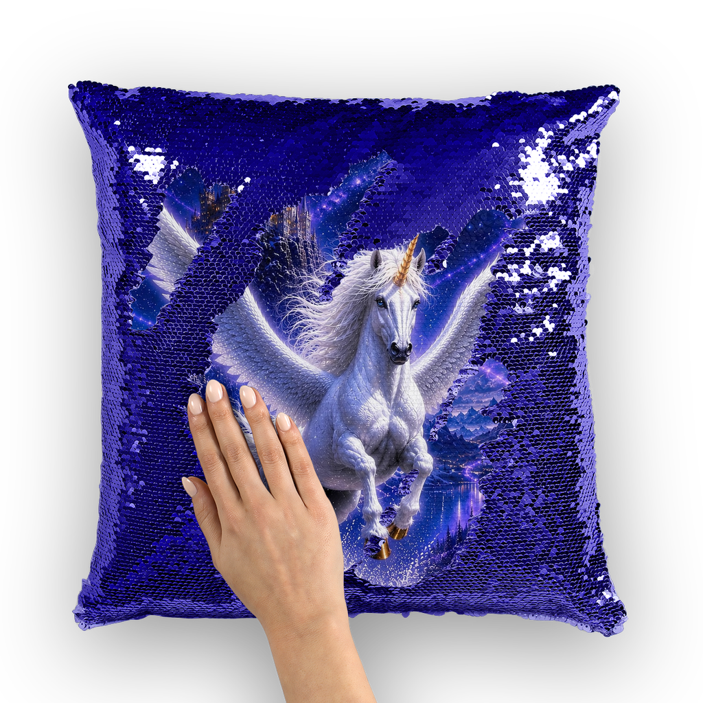Unicorn by Lord Lawrence art Sequin Cushion Cover