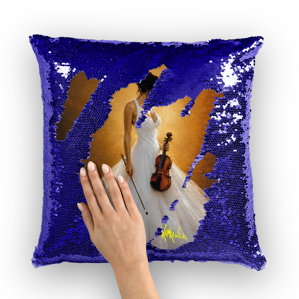 Lady with violin Lord lawrence art Sequin Cushion Cover