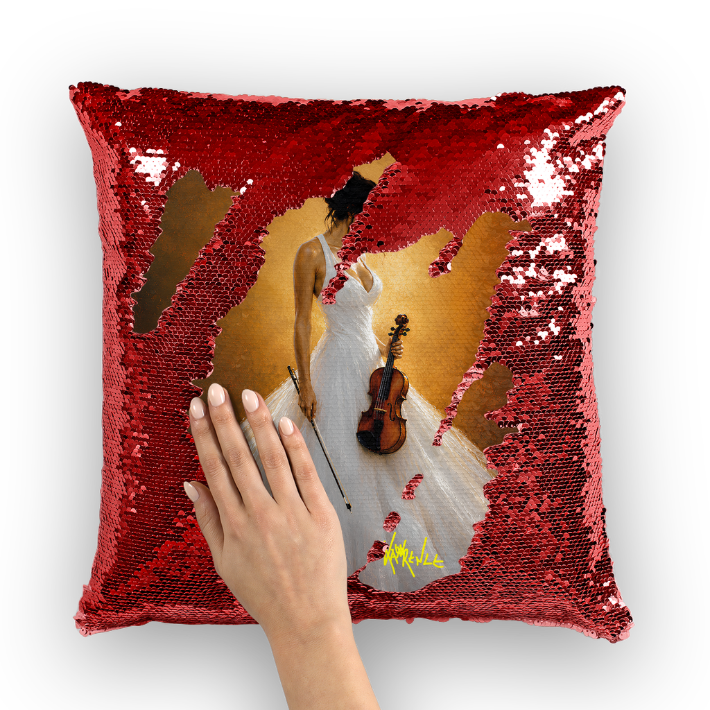 Lady with violin Lord lawrence art Sequin Cushion Cover