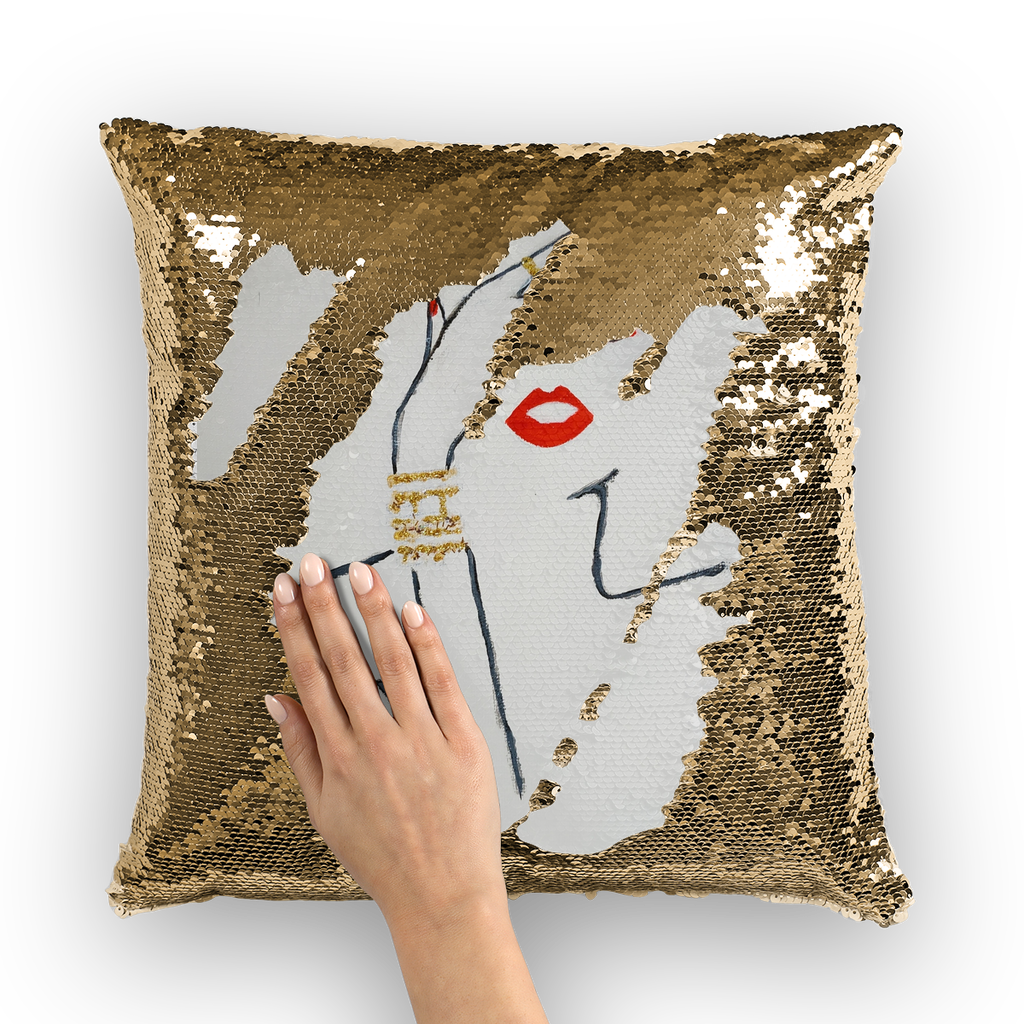 A Peek by Lord Lawrence art Sequin Cushion Cover