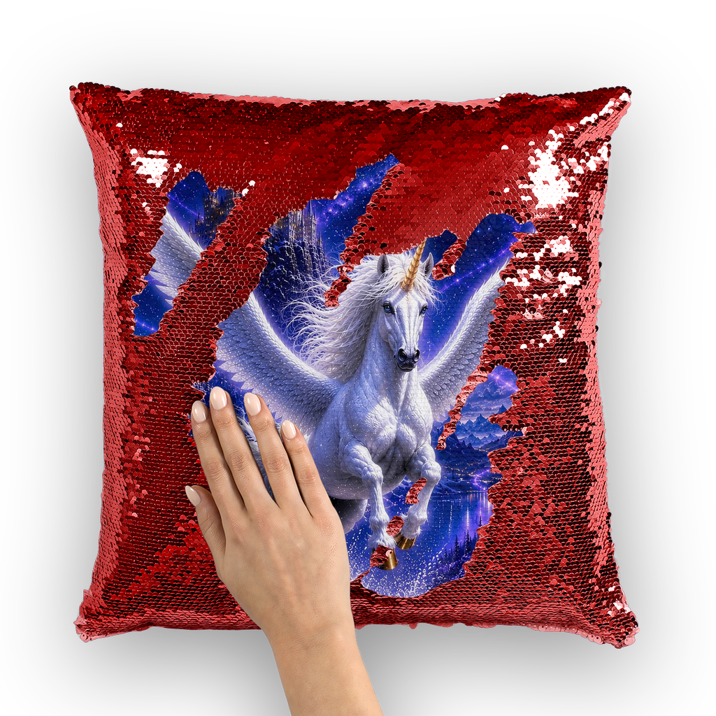 Unicorn by Lord Lawrence art Sequin Cushion Cover