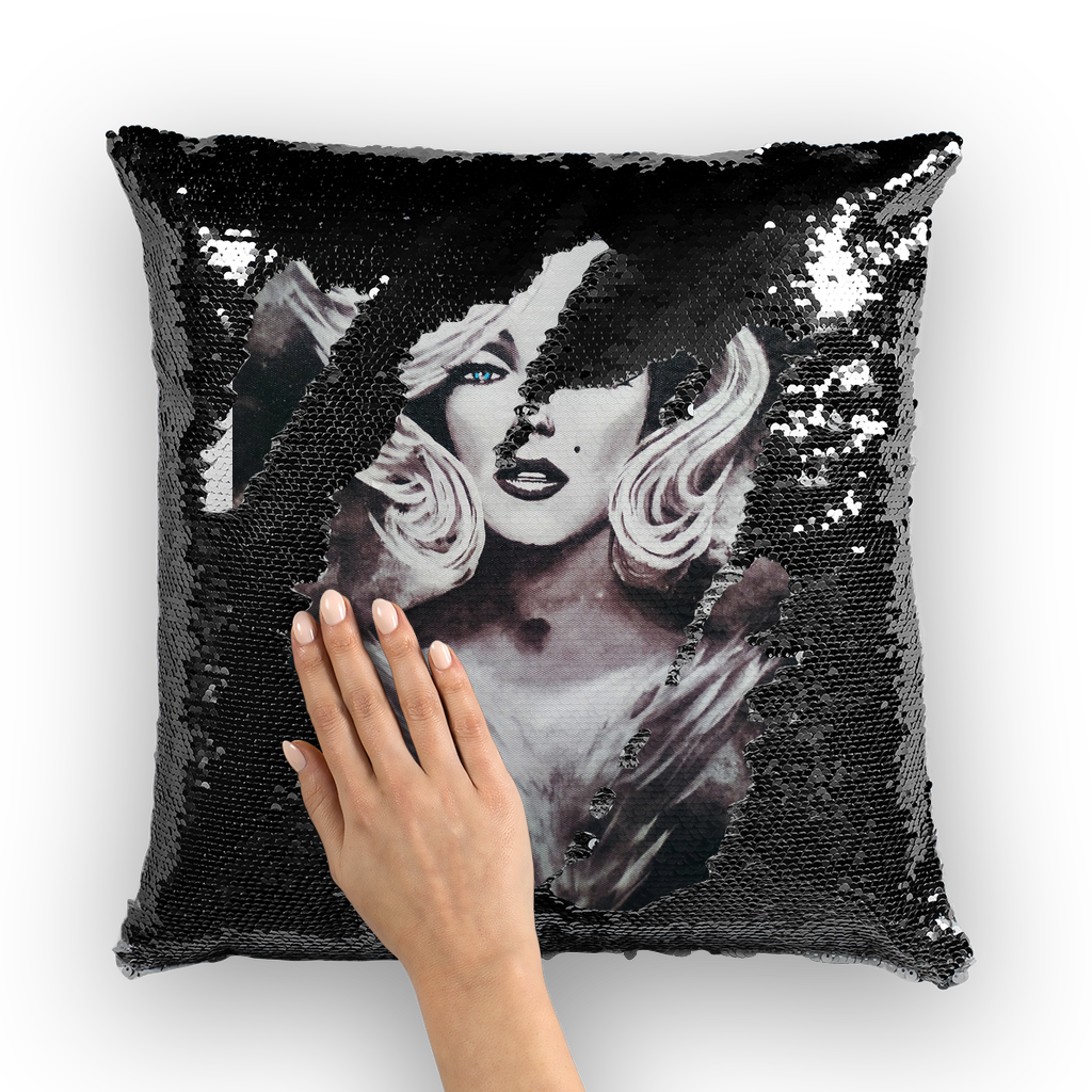 Marilyn Monroe Blue Eyes by Lord Lawrence art Sequin Cushion Cover