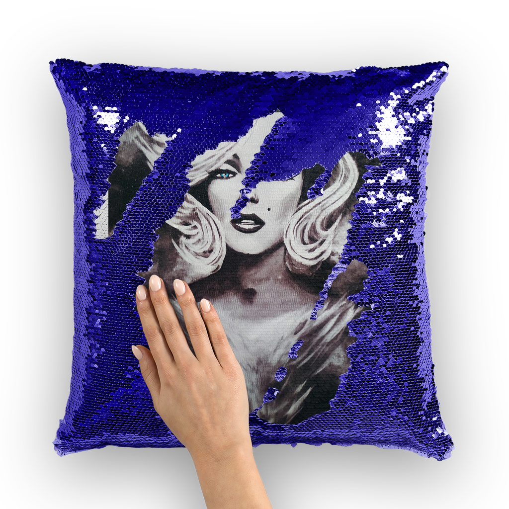 Marilyn Monroe Blue Eyes by Lord Lawrence art Sequin Cushion Cover
