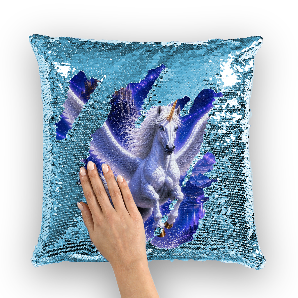 Unicorn by Lord Lawrence art Sequin Cushion Cover