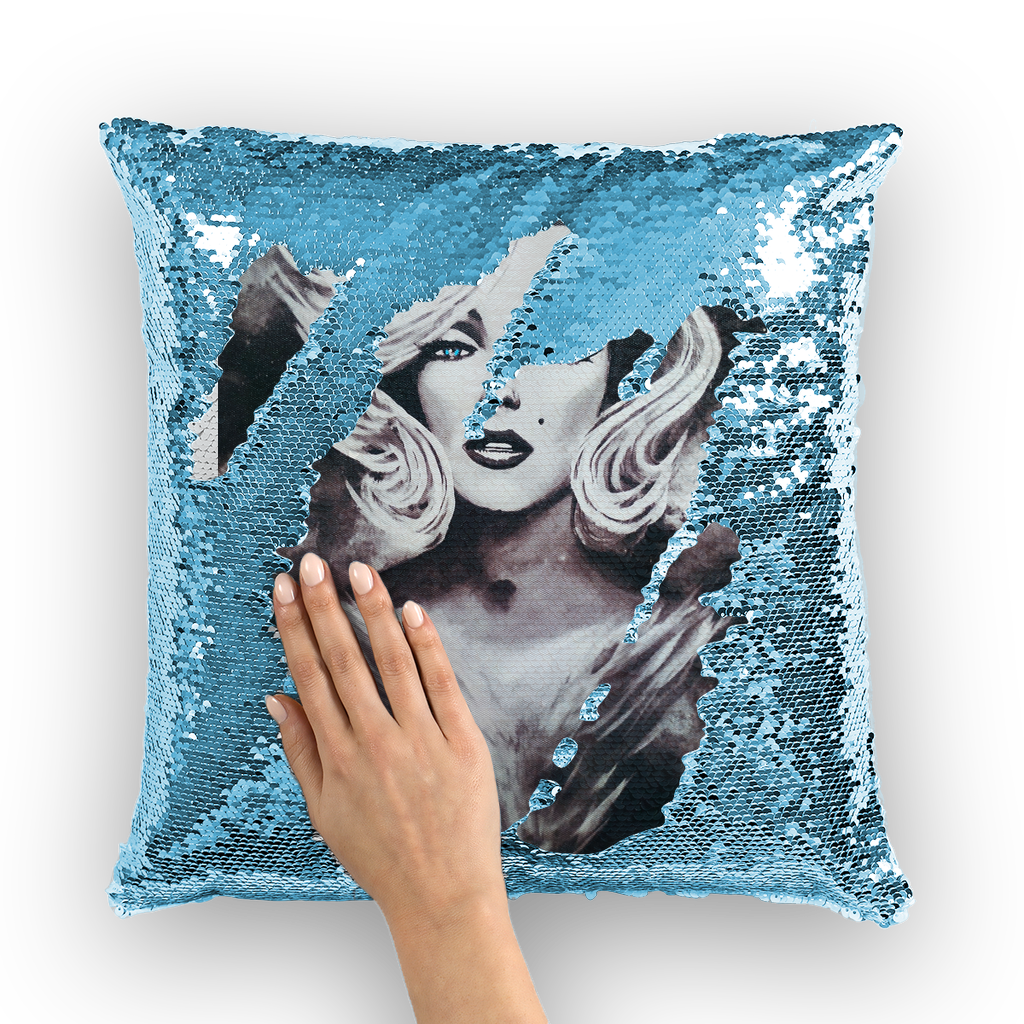 Marilyn Monroe Blue Eyes by Lord Lawrence art Sequin Cushion Cover