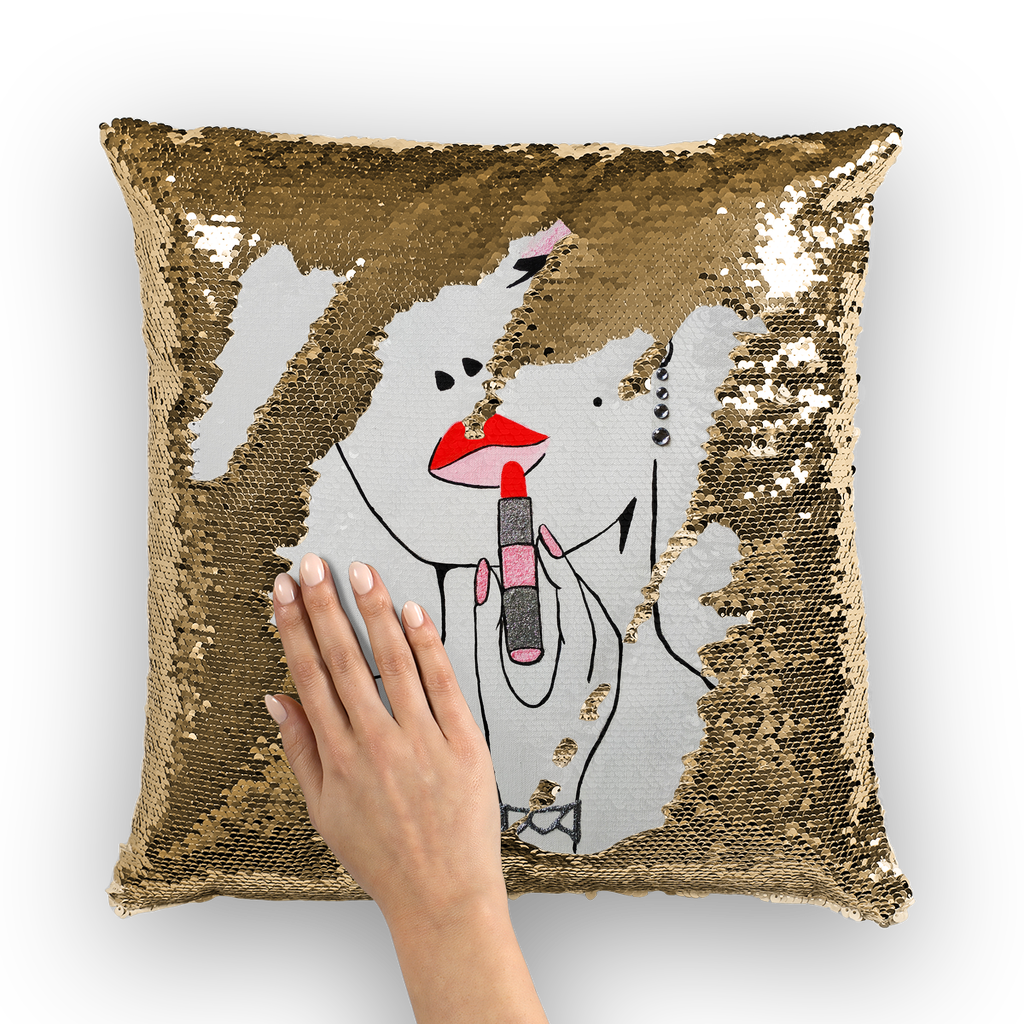 Lady with Lipstick by Lord Lawrence art Sequin Cushion Cover