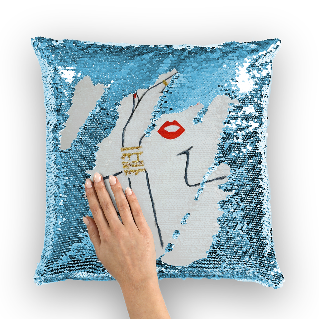 A Peek by Lord Lawrence art Sequin Cushion Cover
