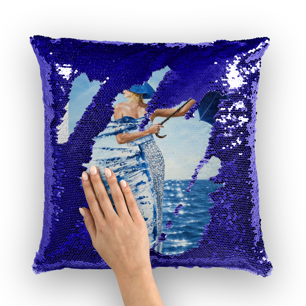 Lady with umbrella Lord lawrence art Sequin Cushion Cover