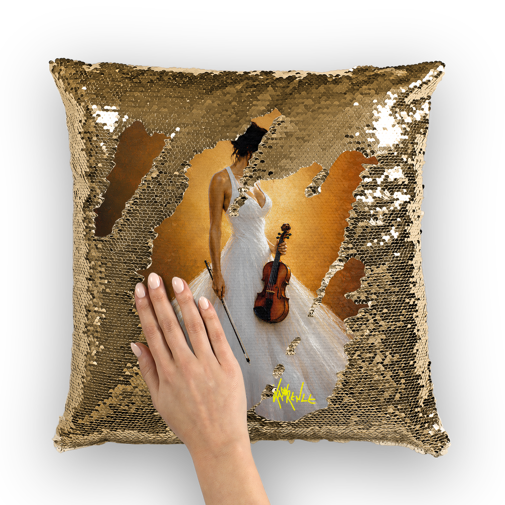 Lady with violin Lord lawrence art Sequin Cushion Cover