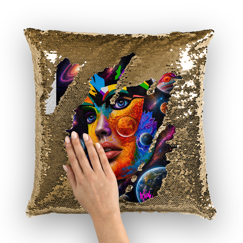 Cosmic Queen Lord lawrence art Sequin Cushion Cover