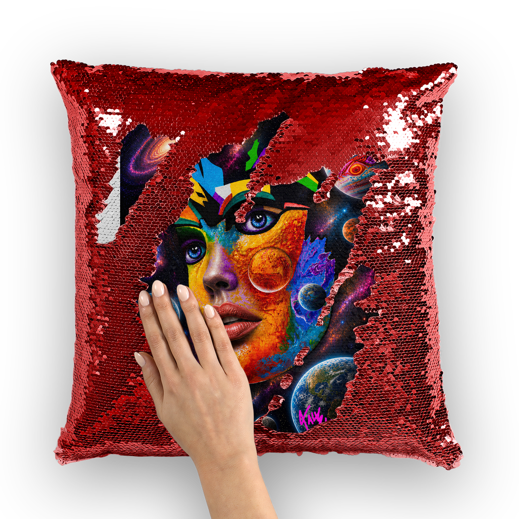 Cosmic Queen Lord lawrence art Sequin Cushion Cover