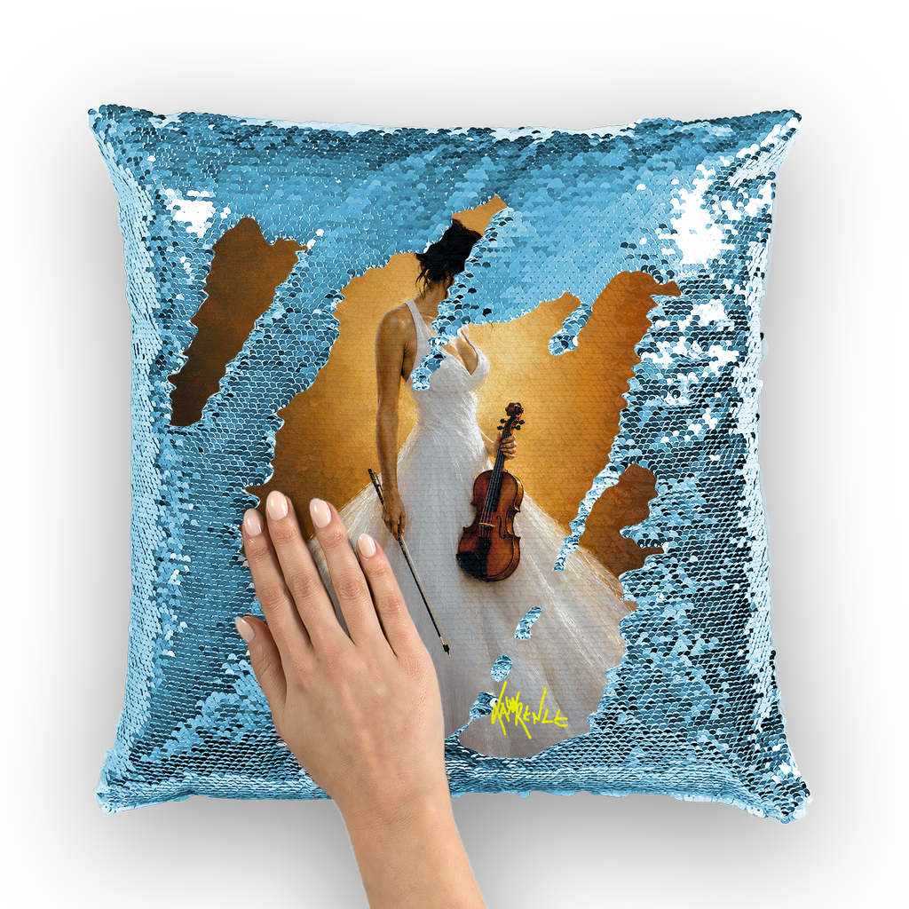 Lady with violin Lord lawrence art Sequin Cushion Cover