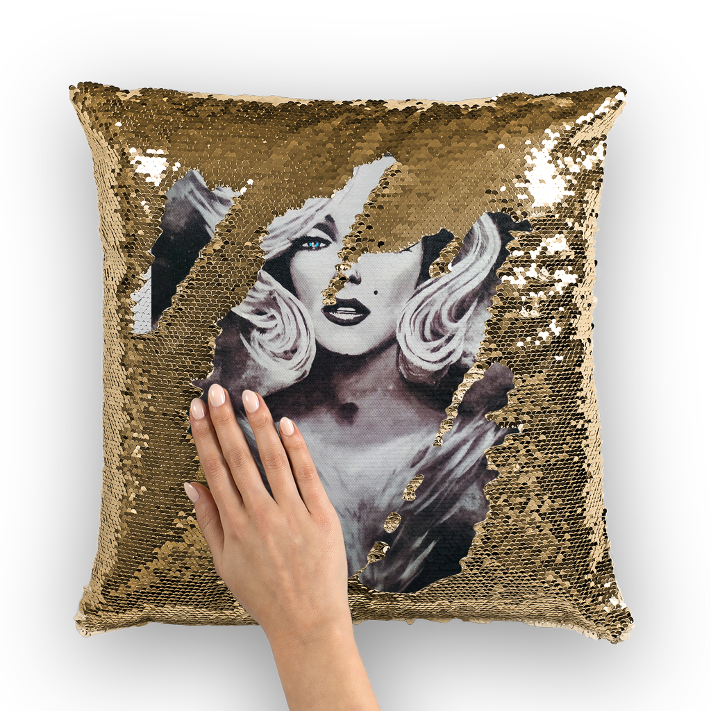 Marilyn Monroe Blue Eyes by Lord Lawrence art Sequin Cushion Cover