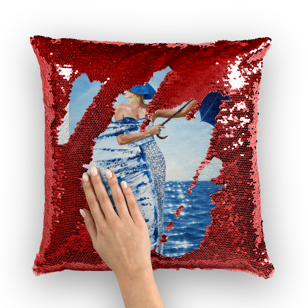 Lady with umbrella Lord lawrence art Sequin Cushion Cover