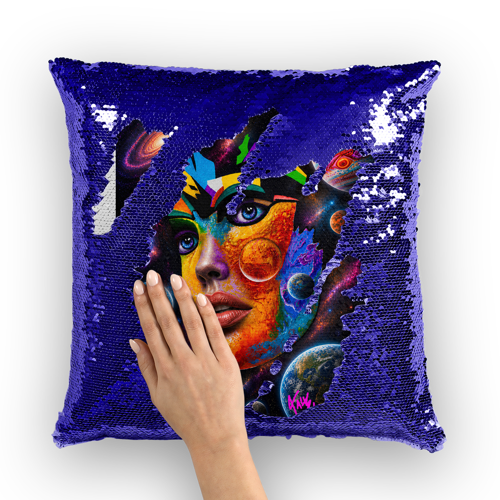 Cosmic Queen Lord lawrence art Sequin Cushion Cover