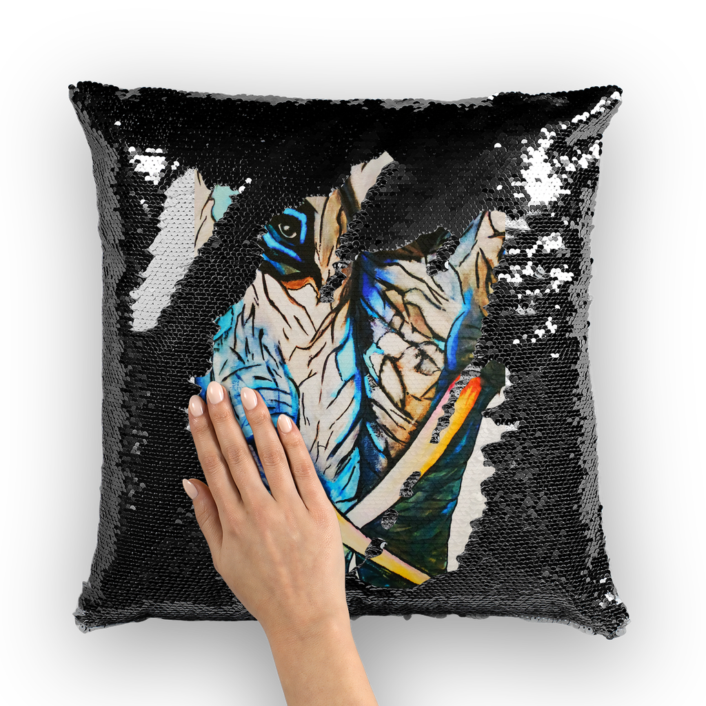 Loving Elephants by Lord Lawrence art Sequin Cushion Cover