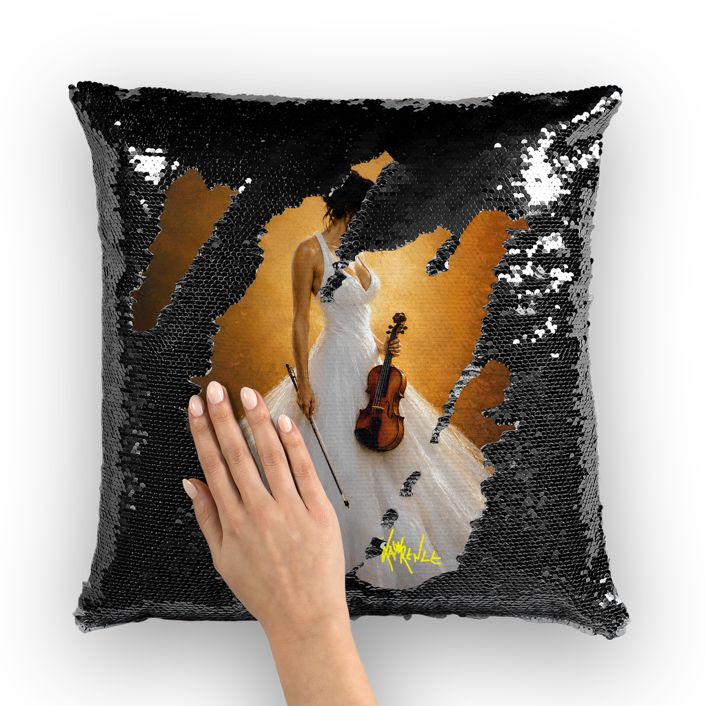Lady with violin Lord lawrence art Sequin Cushion Cover