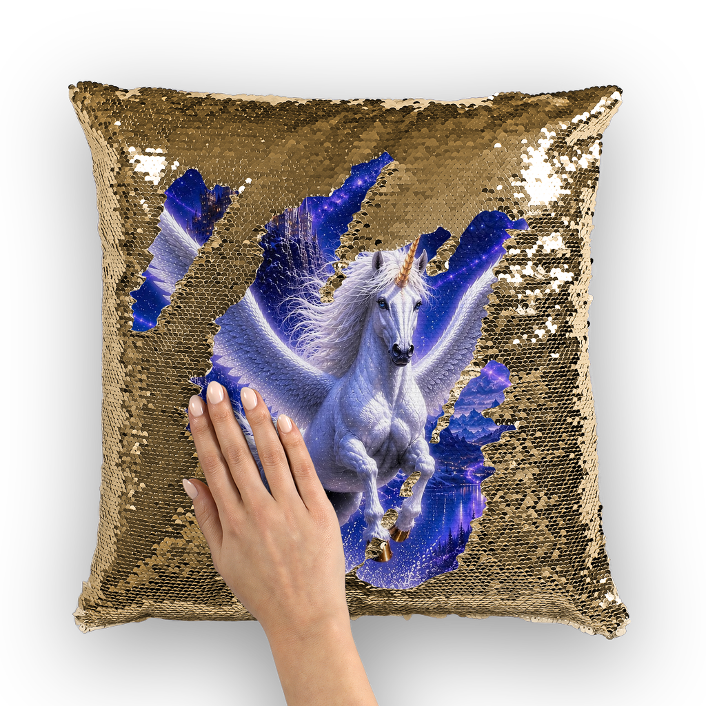 Unicorn by Lord Lawrence art Sequin Cushion Cover