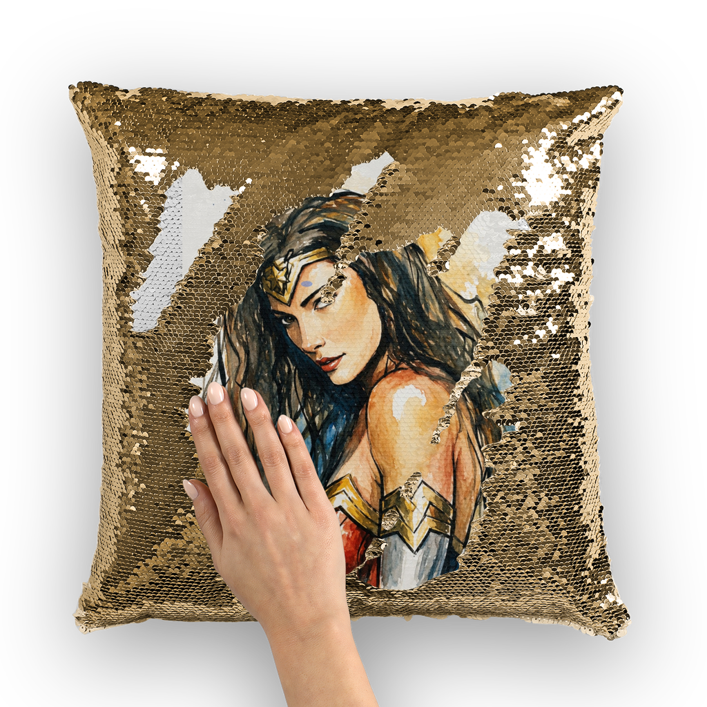 Warrior Princess by Lord Lawrence art Sequin Cushion Cover